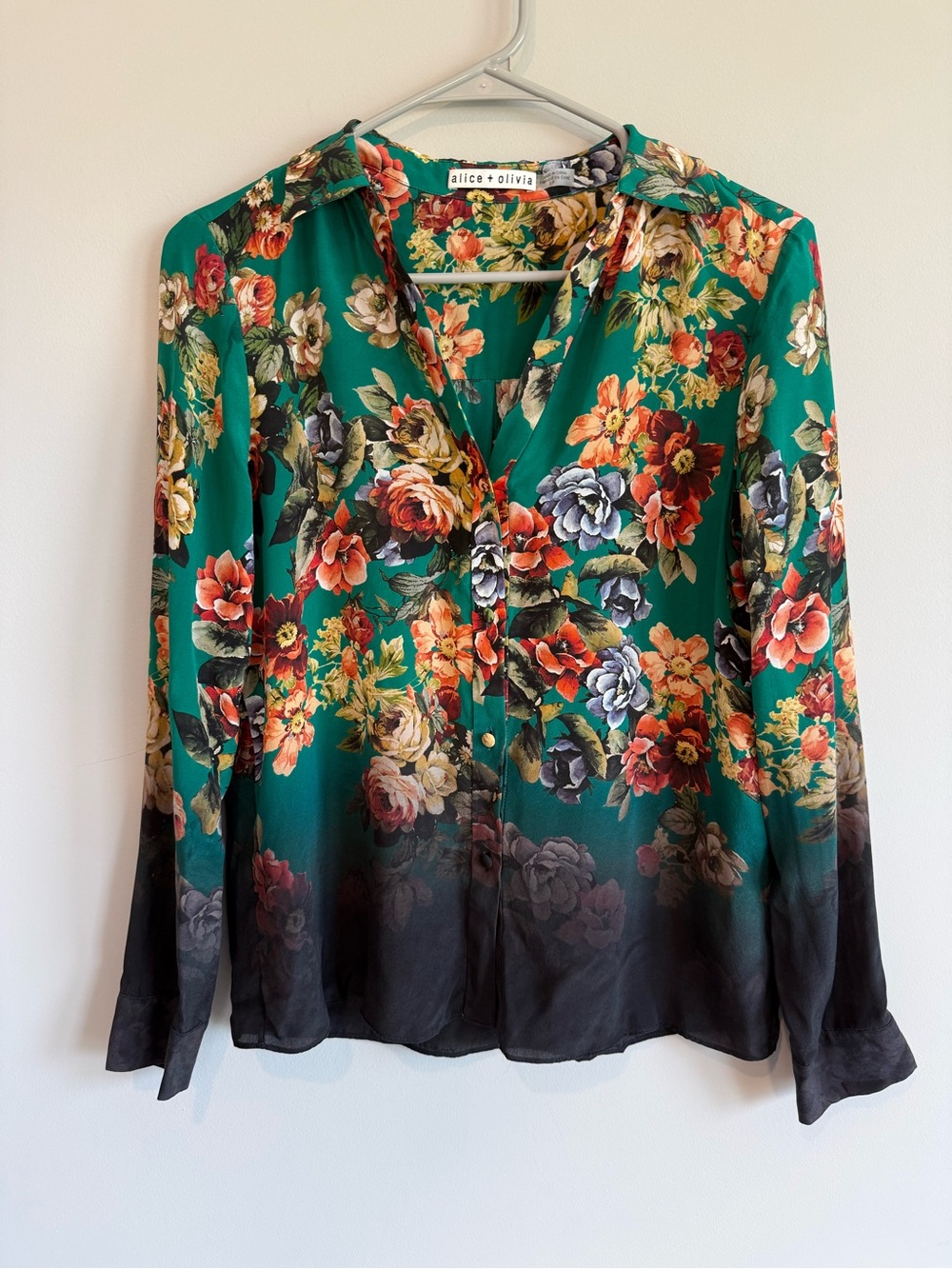 ALICE + OLIVIA Silk Eloise Floral Button-Down Blouse Size Small - Picture 5 of 12
